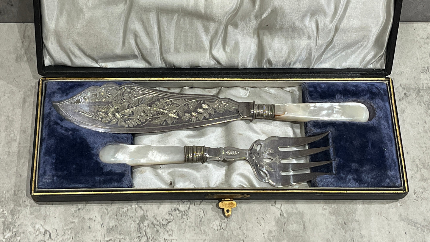 A Pair of Victorian Mother of Pearl Fork & Knife