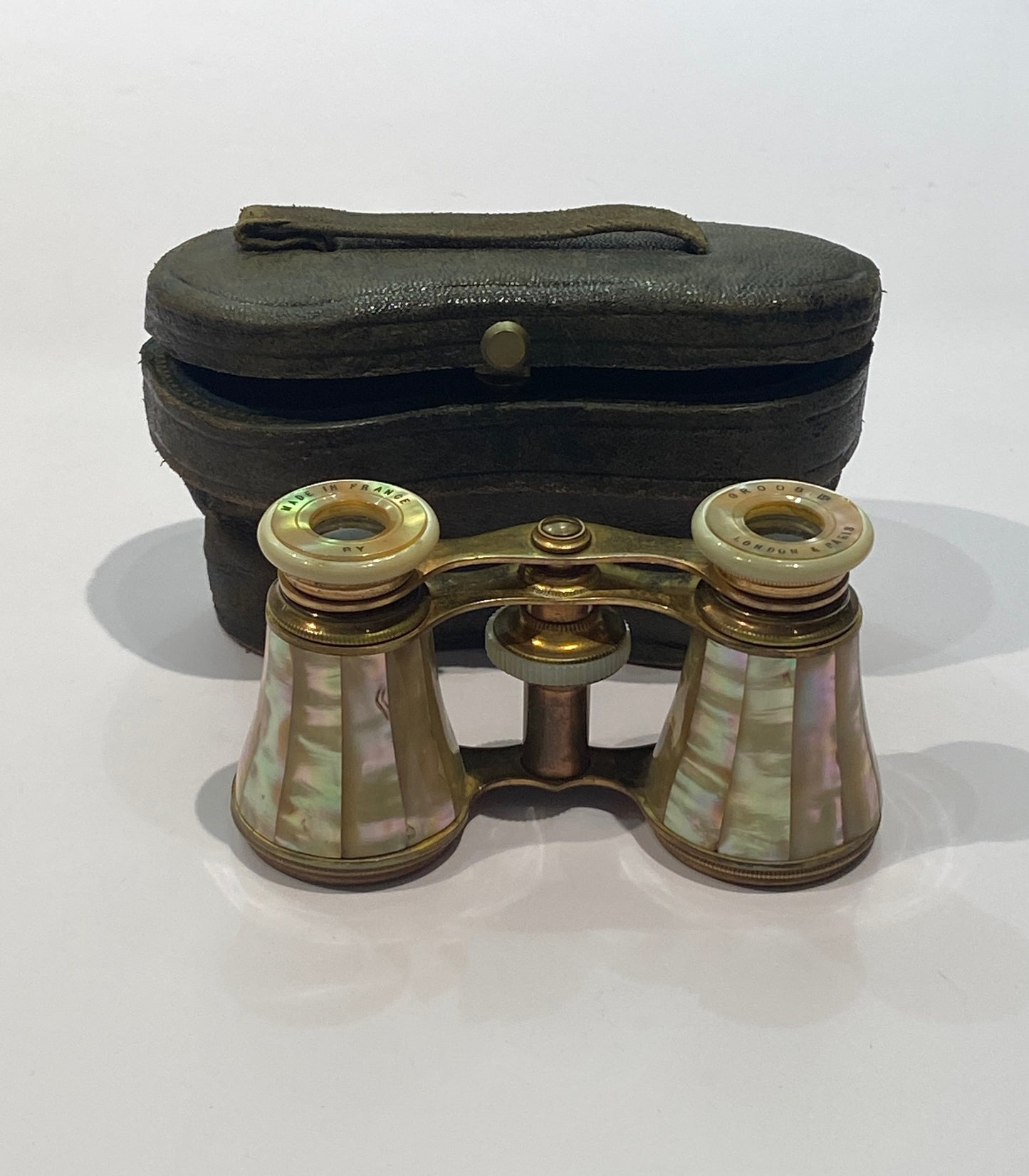 Vintage 19th Century Mother of Pearl France Groos Binoculars with Bee Stamp Case
