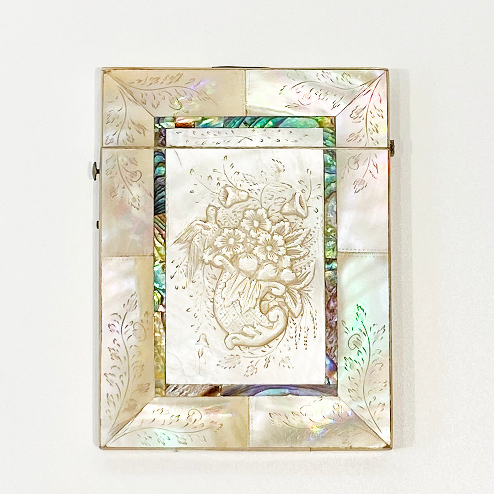 Vintage Fine Victorian Carved Mother Of Pearl Card Case