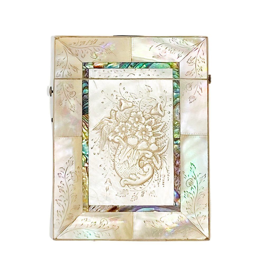 Vintage Fine Victorian Carved Mother Of Pearl Card Case