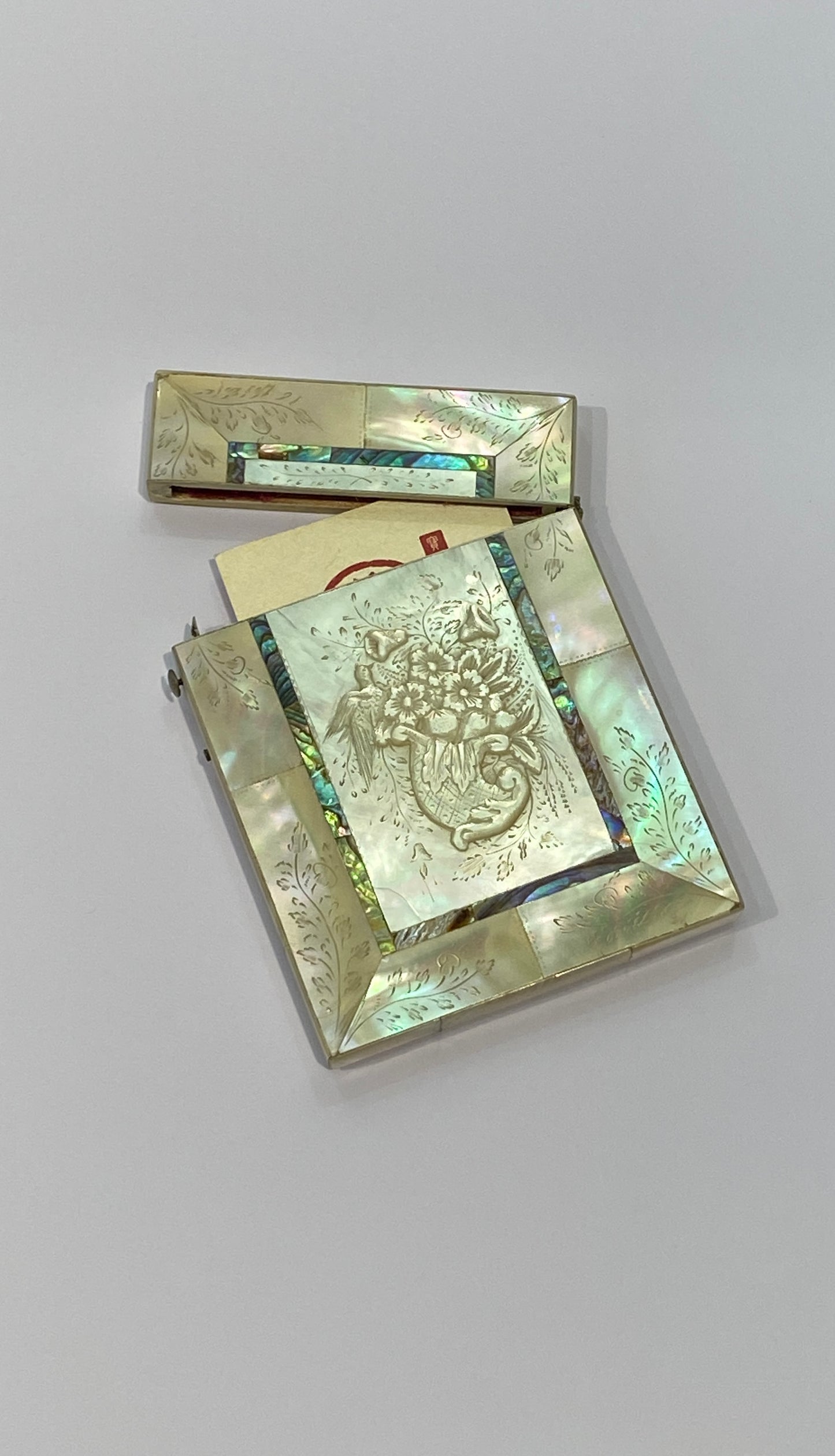Vintage Fine Victorian Carved Mother Of Pearl Card Case