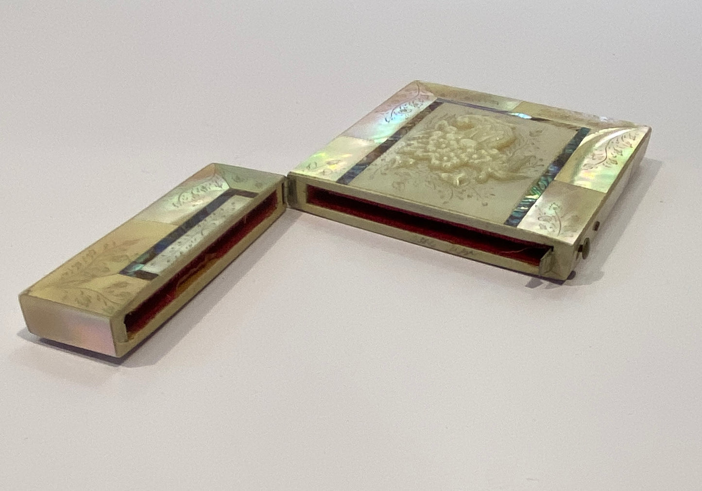 Vintage Fine Victorian Carved Mother Of Pearl Card Case