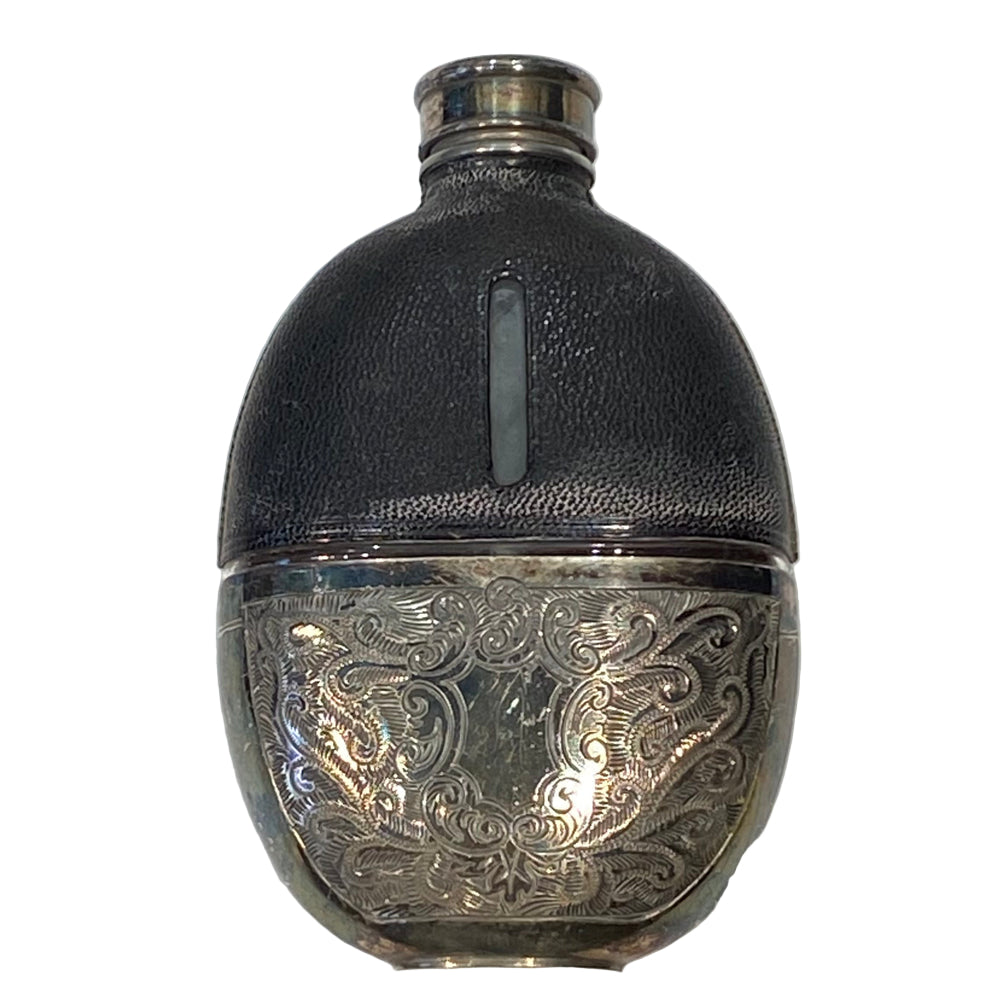 Vintage Antique Silver Plated and Leather Hip Flask