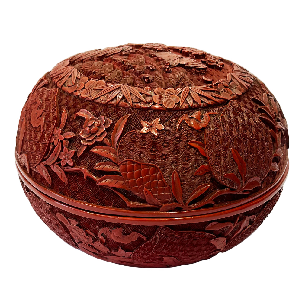 A Peach Shape Double Carved Cinnabar Lacquer Box and Cover, Qing Dynasty