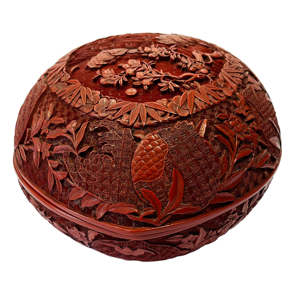 A Peach Shape Double Carved Cinnabar Lacquer Box and Cover, Qing Dynasty