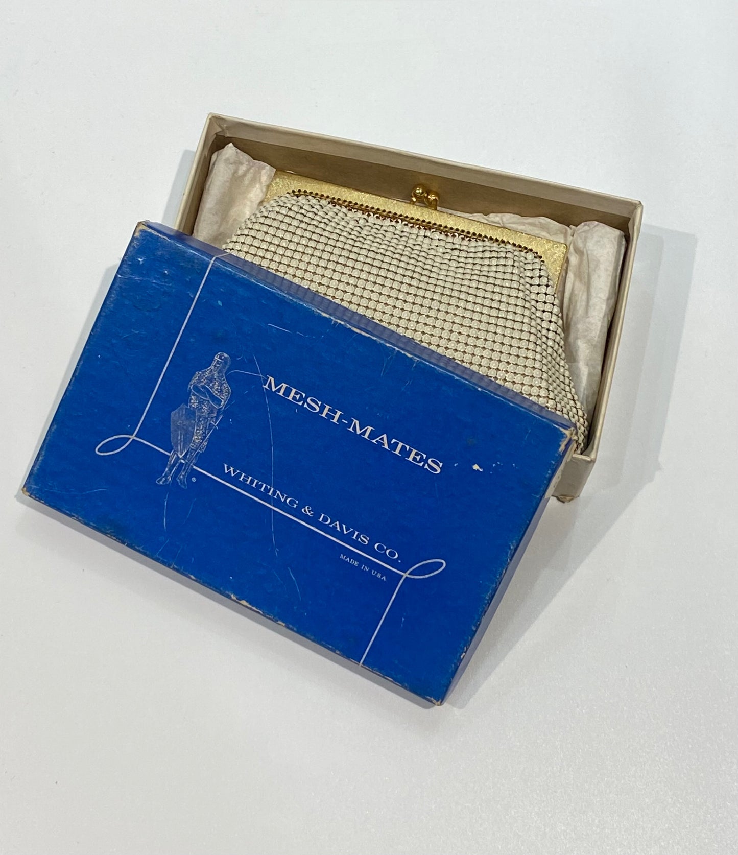Vintage Whiting & Devis White Mesh Coin Purse with Original Box