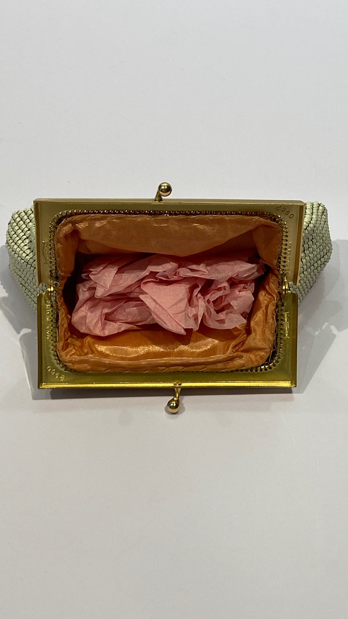 Vintage Whiting & Devis White Mesh Coin Purse with Original Box