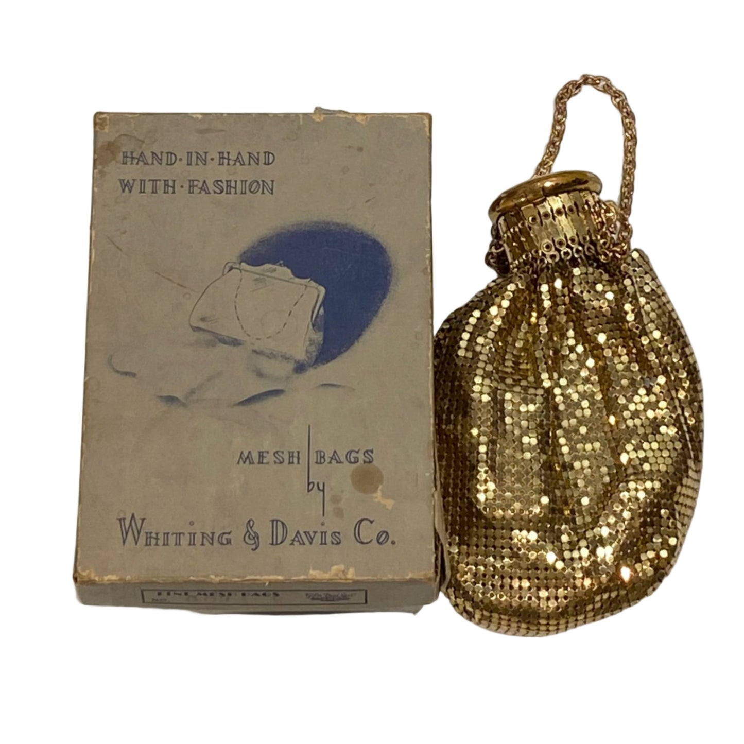 Vintage Whiting & Davis Gold Mesh Chain Evening Bag with Original Box