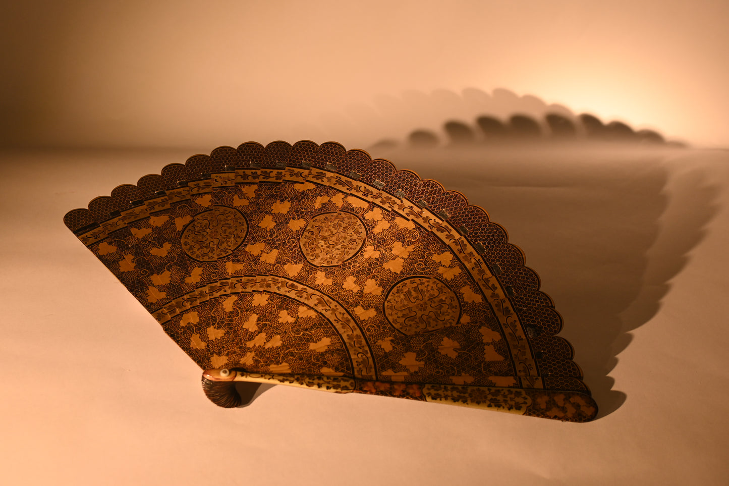 19th Century A Chinese Black Lacquer and Gilt Grapes Fan