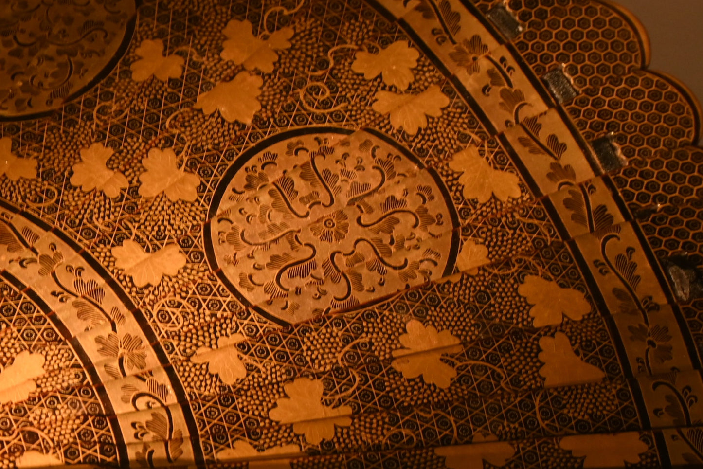 19th Century A Chinese Black Lacquer and Gilt Grapes Fan