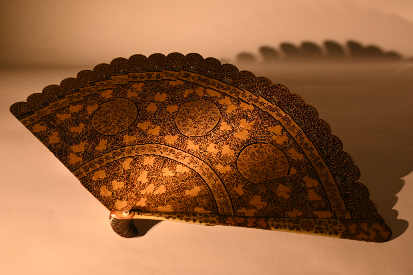 19th Century A Chinese Black Lacquer and Gilt Grapes Fan