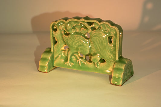 A Longquan Celadon "Rooster, Hen and Chicks" Table Screen, 19th Century