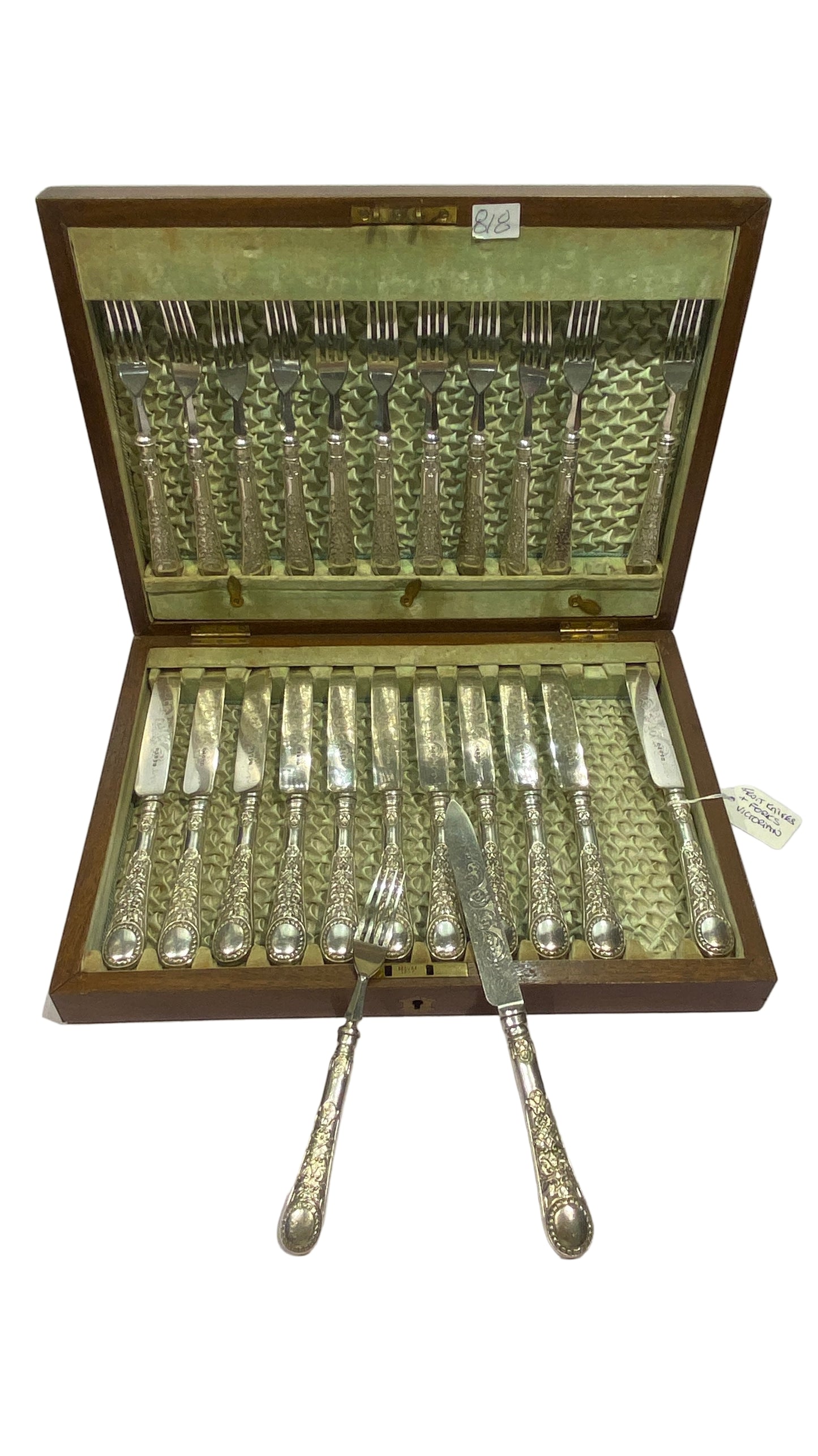 Vintage Canteen of 12 Pairs of Silver Plated Victorian Fruit/ Dessert Knives & Forks