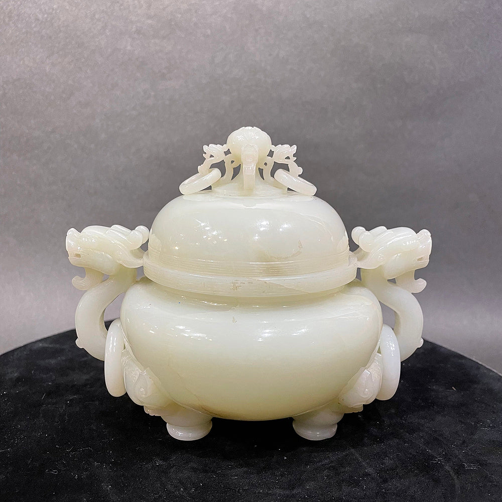 A White Jade Tripod Incense Burner and Cover, Qing Dynasty