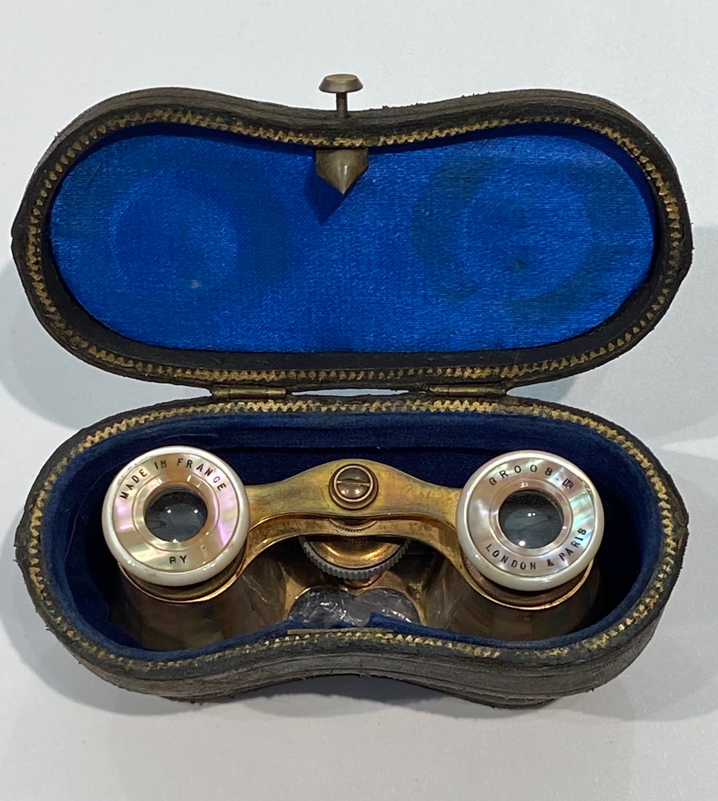 Vintage 19th Century Mother of Pearl France Groos Binoculars with Bee Stamp Case