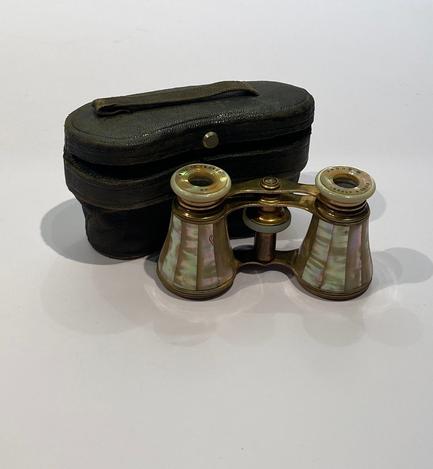 Vintage 19th Century Mother of Pearl France Groos Binoculars with Bee Stamp Case