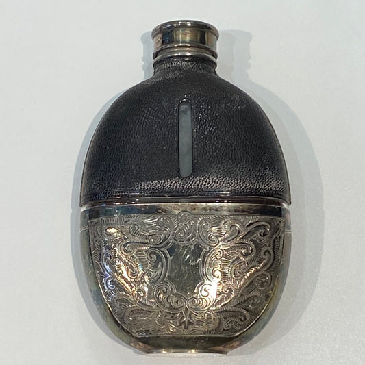 Vintage Antique Silver Plated and Leather Hip Flask