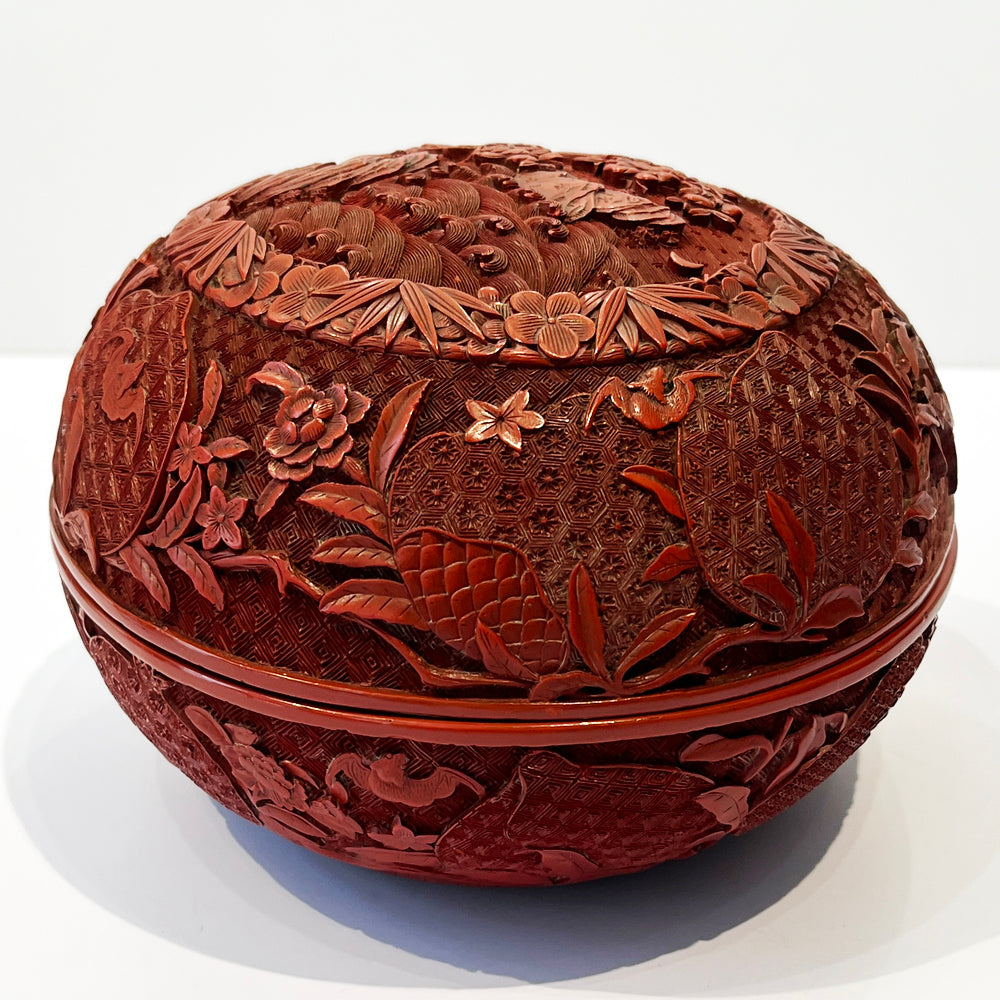 A Peach Shape Double Carved Cinnabar Lacquer Box and Cover, Qing Dynasty