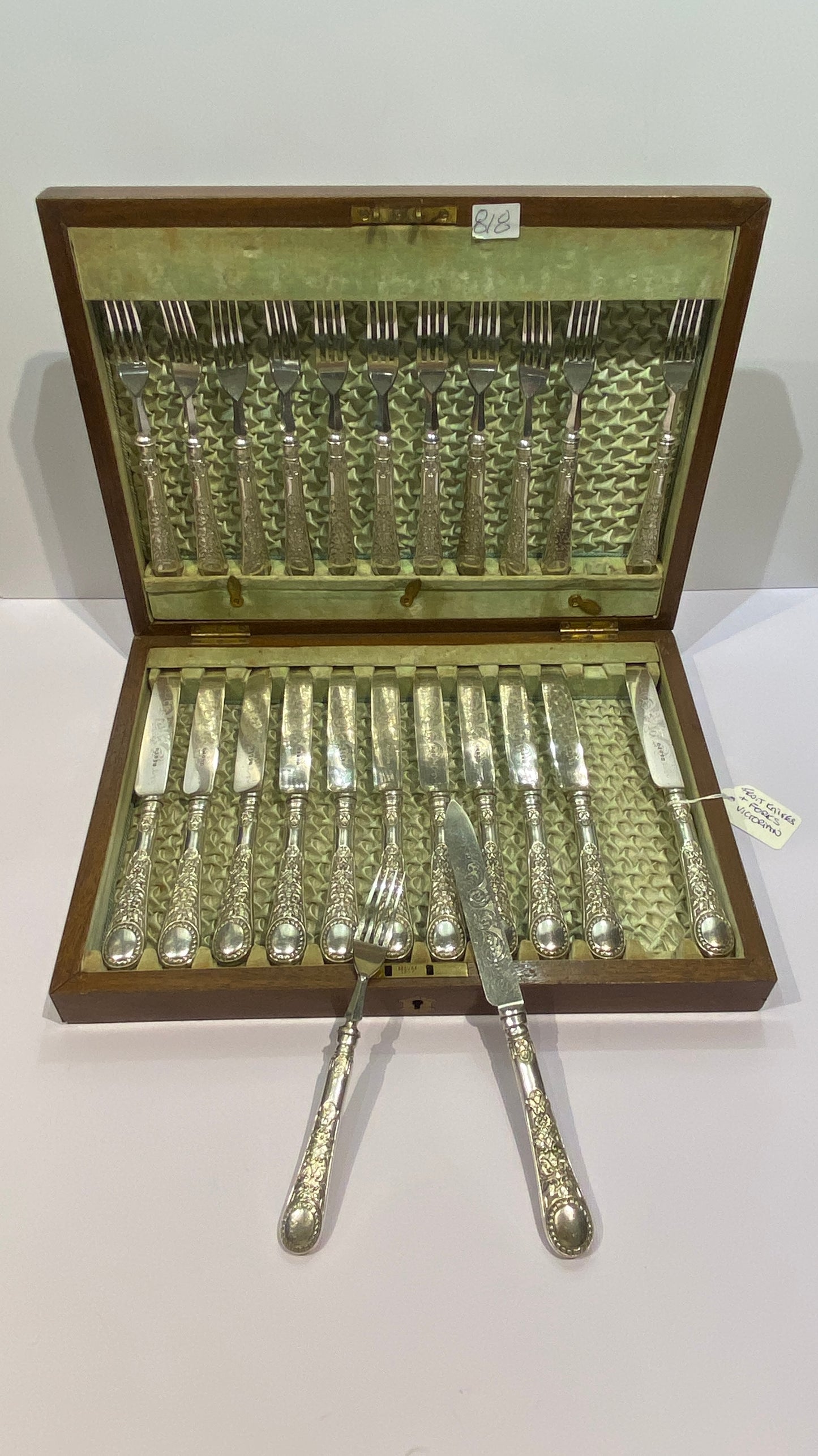 Vintage Canteen of 12 Pairs of Silver Plated Victorian Fruit/ Dessert Knives & Forks